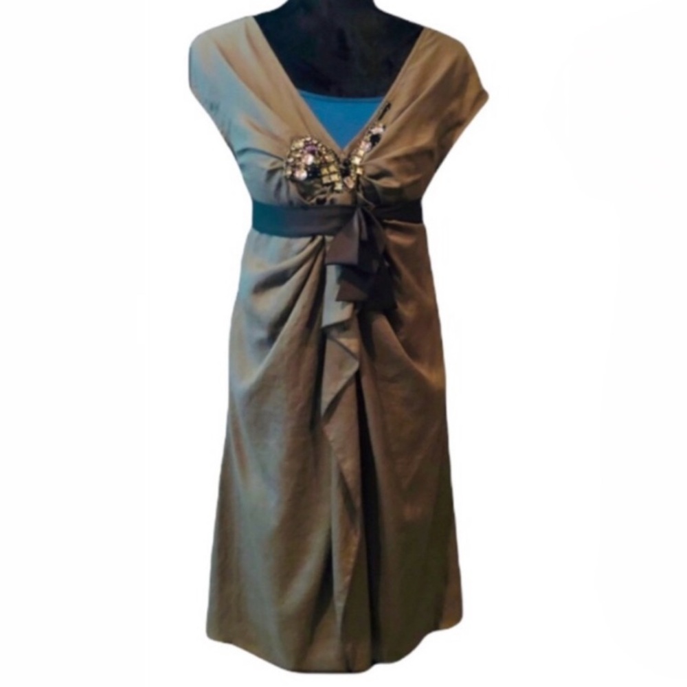 BNX Layered Dress Blue Slip Embellished Tie Waist & satin belt retail NWT $172 - Picture 3 of 12